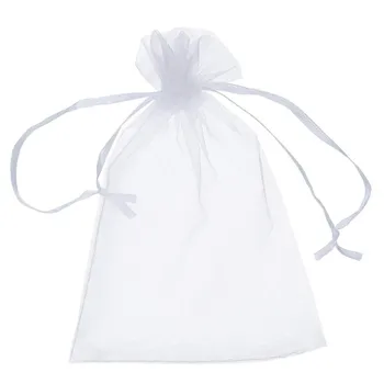100 бр. бяла чанта на съвсем малък от органза, опаковъчна хартия за бижута, чанта за прежда, коледни/сватбени подаръци и подаръци 7x9 cm