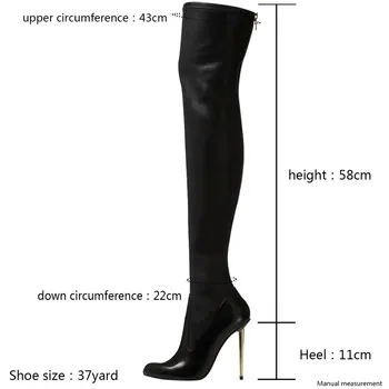 2022 Дамски ботуши над коляното, Пикантни женски черни Дълги ботуши с цип, дамски официални обувки на тънък ток, с остри пръсти, дамски обувки