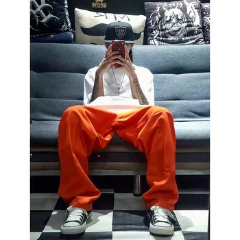 2022 Мъжки тела в стил хип-хоп, Преки Свободни Панталони, мода тенденция на Ежедневните Панталони и оранжево/тъмно синьо на цвят, с високо качество Панталони M-4XL