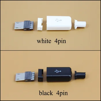 4-Пинов Штекерный конектор YuXi Micro USB с бял черен Пластмасов капак Заваряване тип 4 в 1 DIY Свещи за Кабел
