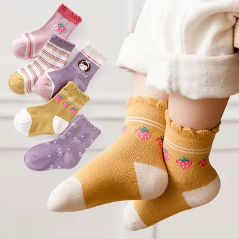 5 двойки/лот, детски памучни чорапи за момчета и момичета, Модерни Меки Сладки Топли чорапи с герои от анимационни филми, комплект за есенно-зимните тийнейджъри, от 1 до 12 години