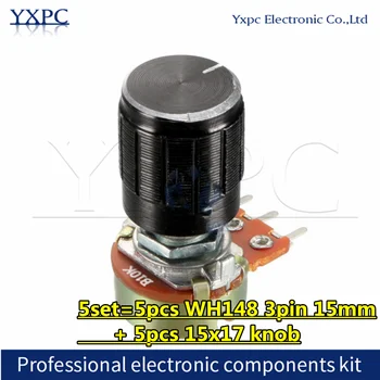 5 комплекта WH148 3Pin 15 мм 1 До 2 До 5 До 10 До 20 До 50 До 100 До 500 До 1 М Ом Линейно Заострени Отточна тръба на шарнирна връзка Потенциометрический Резистор 15x17 Knbo