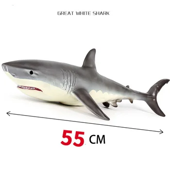 55 см Голям Размер Забавни Морски Животни Мека Голямата Бяла Акула е Голяма Акула Фигурки Модел на Колекция от Играчки За Деца Подарък