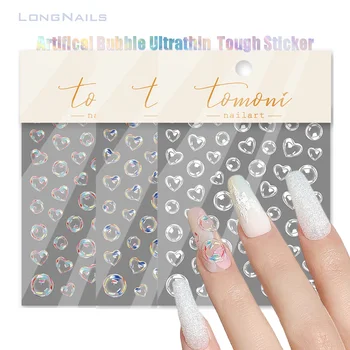 8 * 10 см Изкуствени стикери за нокти Aurora Bubbles, дълги нокти, Тънки и стегнати, Сърдечна Област, Централните Прозрачни Розови 5D Стикери за нокти, брой:136