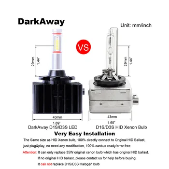 DarkAway D2S D4S Светодиодна лампа за Директна Връзка скрит Балласту 35 W 4000Лм D1S D3S D4S D5S D8S Автомобили на Прожекторите Бяла Canbus Без грешки
