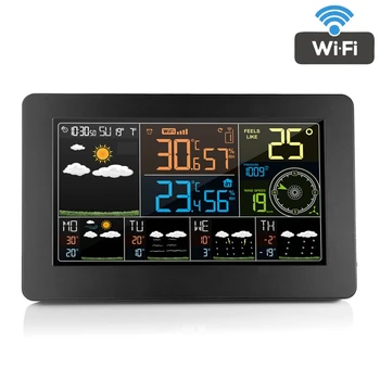 Digital alarm clock Стенни Часовници, WiFi метеорологичната станция Вътрешен Външен LCD ДИСПЛЕЙ Измерване на Температура, Влажност, Налягане на Вятъра Прогнозата за Времето на Приложение