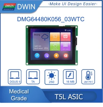 DWIN 5,6 инча 640 * 480 пиксела Резолюция 16,7 M Цвята TN TFT-LCD Нормален зрителен ъгъл Медицински клас с конформным покритие