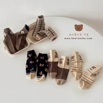 MianS, 5 чифта Чорапи, Бебешки Чорапи за Момчета и Момичета, Есенно-зимни Памучни Чорапи с Шарките на Кафе Мече За Деца, Чорапи За Новородени