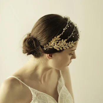O862 многослойни листа женски кристална коледна панделка за коса модерен pearl е луксозен ретро панделка за коса сватбена прическа за сватба