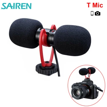 Sairen T-Mic Двойна 3.5 мм Мини Микрофон Стерео Микрофон за Запис на Canon, Sony, Nikon A6400 A7 A7R D850 5D 6D Камера Телефон