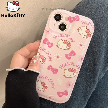Sanrio Hello Kitty Телефон Розов Калъф за iPhone 14 11 12 13 Pro Max X Xr Xsmax Защитен Калъф за iPhone 6 7 8 14 Plus Девчачий Сладко чанта за Носене
