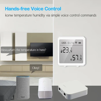 Sasha Умен WiFi Сензор за температура и влажност с LCD дисплей, Аларма, Работеща с приложение Алекса Google Home Smart Life