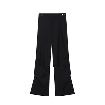 SYUHGFA Мъжки Дрехи 2023 Есен Плиссированный Дизайн Черни прави Панталони С Еластичен Ластик На Талията Ежедневните Свободни Модни Панталони За Мъже