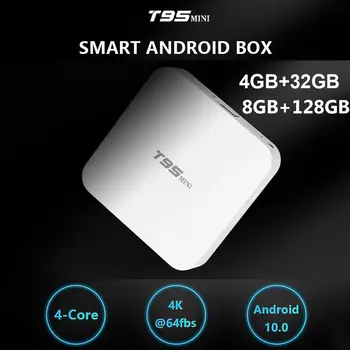 T95MINI Smart TV Box Android 10,0 Quad 2.4 Ghz WiFi телеприставка 8 GB RAM И 128 GB ROM 4K H. 265 медия плеър за Домашно Кино 2021