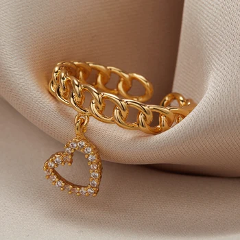 Vintage Златен Цвят на Звезда, Сърцето Дълги Висящи Пръстени на Палеца за Жени Модни Изящни Геометрични Регулируеми Пръстени Вечерни Сватбени Декорации
