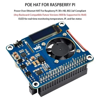 Waveshare Power over Ethernet HAT Подкрепа 802.3 Af PoE Такса за разширяване на мрежата с OLED за Raspberry Pi 4 Модел B/3Б +