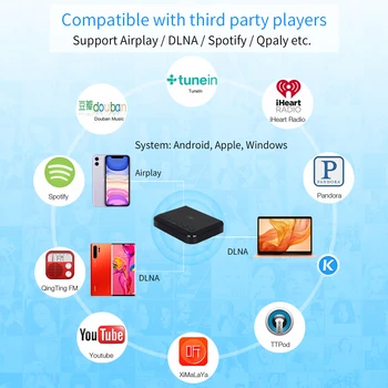 WR320 Безжичен Музикален Адаптер, DLNA, Airplay Многостаен WIFI Безжичен Аудиоприемник за традиционните Hi-Fi Високоговорители Spotify