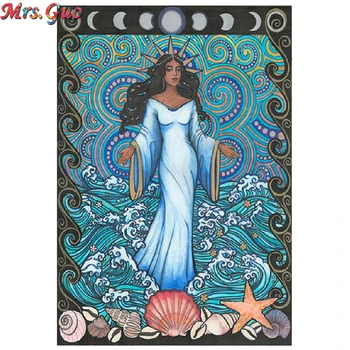Yemaya през нощта сам картина на Диамантена Кралица Води мозайка 5d бродерия Йорубанская Богинята Снимка на Майка Ориша Декор