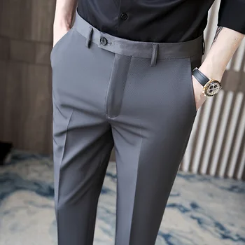 Британски Стил, Мъжки Обикновен Бизнес Ежедневни Панталони С Висока Талия, Мъжки Официални Панталон-Молив, Корейски Дебнещ Офис Панталони Pantalon
