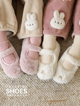 Детски плюшен обувки, однотонная Куха Мода Универсална обувки за момичета, есента е Топла Нескользящая памучен обувки