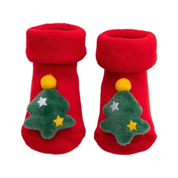 Детски Пухкави Чорапи с Дръжки-Мини Детски Коледни Чорапи Зимни Чорапи