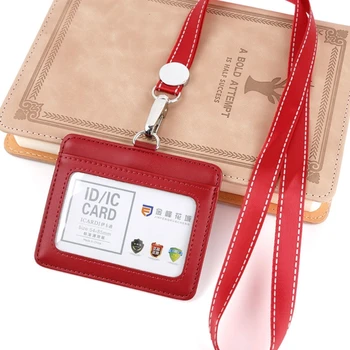 Държач за бейджа от Изкуствена кожа, Притежателят на сертификата за Самоличност, Чантата с шейным шнурком, 2-Страничен джоб, 1 Прозрачно лице за документи за самоличност, 1 Слот за кредитни карти