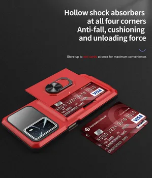 Калъф-Броня с Джоб за карти за OPPO A16 A16S, Луксозен устойчив на удари Калъф за телефон OPPO A36 A76 A74 Realme 9 Pro Plus 9i Find X5 Pro Lite