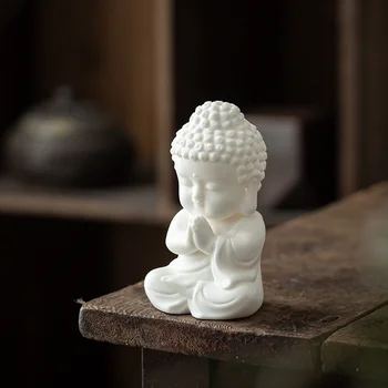 Китайски бял порцелан креативна малка статуя на Буда декорация на дома, хол Bogu полк офис desk Дзен украса