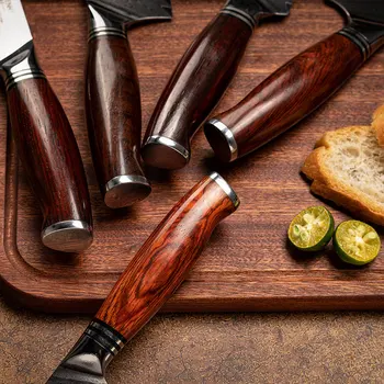 Комплект кухненски ножове YARENH 5-8 бр. с блок - 73 слой дамасской стомана - Професионални комплекти ножове - Dalbergia Дървена дръжка