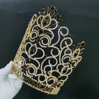 Луксозни Кристални диадеми с пищна корона Златен цвят, големи корони за Жени