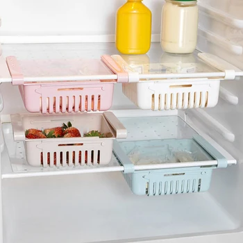 Многофункционален Кухненски Хладилник Кошница За Съхранение На Багажник Хладилник Фризер Срок На Годност На Притежателя Разтегателен Пластмасова Кутия Органайзер Спестяване На Пространство