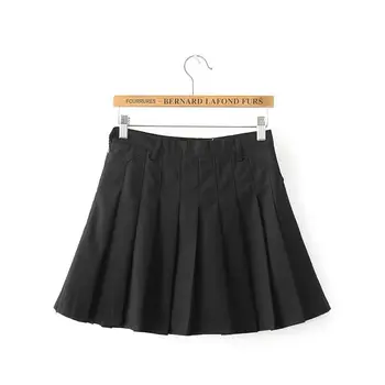 Нов по-ниска женска пола с висока талия, еднакво плисирани поли, корейски класически стаи шорти на райета, женски мини поли jupe short falda