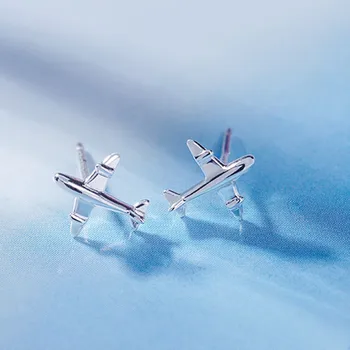 Нова Мода Сладък сребърен цвят 3d Самолет Самолет Самолет Обеци-Карамфил За Жени Момиче Ръчно изработени Малки