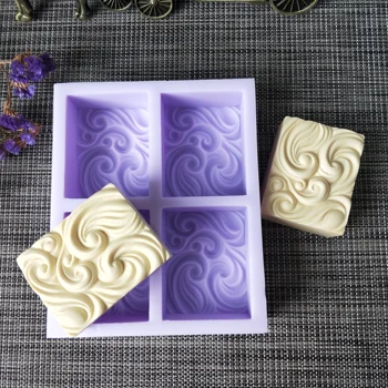 Нова силиконова форма за сапун с 4 кухини квадратна форма за сапун с пульсацией силиконова форма за декорация с релефни за производството на сапун DIY глинена форма