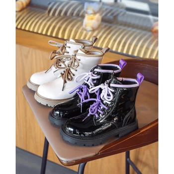 Новите Есенни Модни Детски Обувки; Ботильоны от Изкуствена кожа за малки Момичета; Детски Маркови Обувки за конна езда; Черни Ежедневни Обувки За Момчета; Топли Обувки
