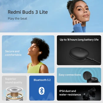 Оригиналната Глобалната версия на Xiaomi Redmi Рецептори 3 Lite TWS Слушалки Слушалки IP54 18 Часа живот на батерията Mi Ture Безжични Слушалки