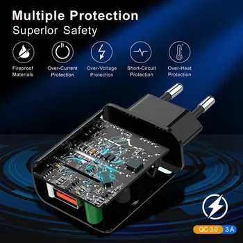 Пътен Стенен Адаптер EU Plug QC 3,0 USB Зарядно Устройство за Бързо Зареждане Type C Кабел За Samsung A12 Infinix Hot 12 Play Tecno Camon 19 Нео