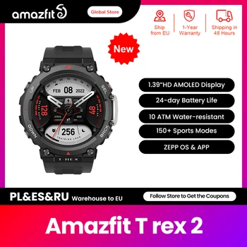 [Световна премиера] Amazfit T Rex 2 Улични Умен часовник 150+ Вградени спортни режими на 24-ден на автономна работа на Смарт Часовници За Android и iOS