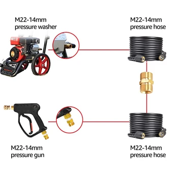 Удължителен кабел маркуч за миене с високо налягане M22, външна резба metric M22-14mm до наружному фитингу M22-14mm, масивна месинг, 5000PSI