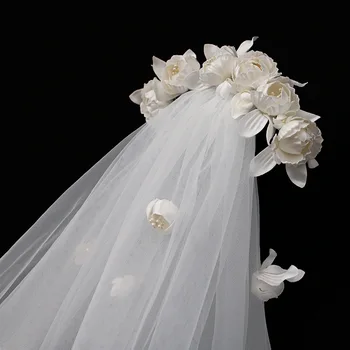 Френска Завесата Гурме Роза Пъпка на Булката Сватбена украса за коса със Средна Дължина, Дамски дрехи за коса